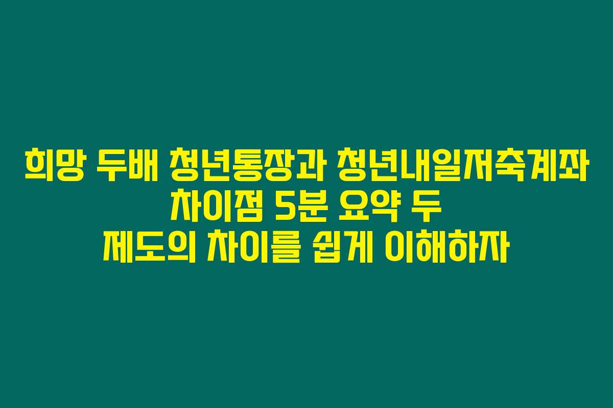 희망 두배 청년통장과 청년내일저축계좌 차이점 5분 요약 두 제도의 차이를 쉽게 이해하자