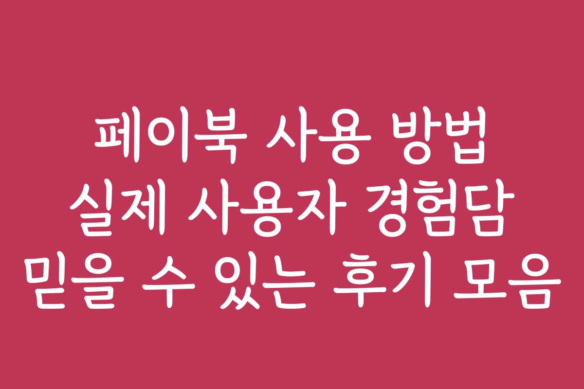 페이북 사용 방법 실제 사용자 경험담 믿을 수 있는 후기 모음