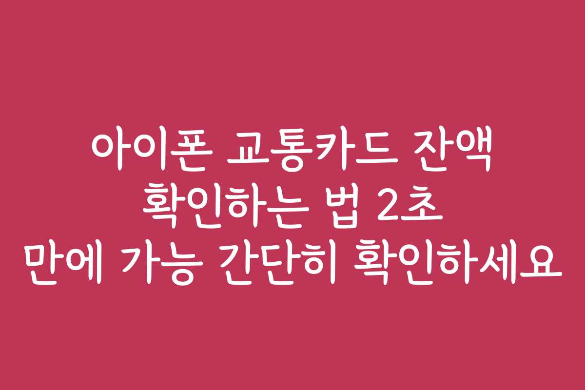 아이폰 교통카드 잔액 확인하는 법 2초 만에 가능 간단히 확인하세요