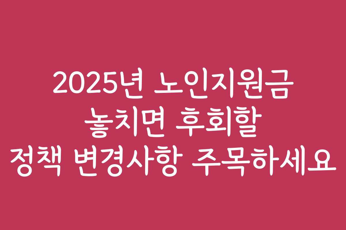 2025년 노인지원금 놓치면 후회할 정책 변경사항 주목하세요