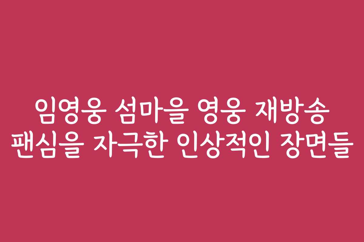 임영웅 섬마을 영웅 재방송 팬심을 자극한 인상적인 장면들