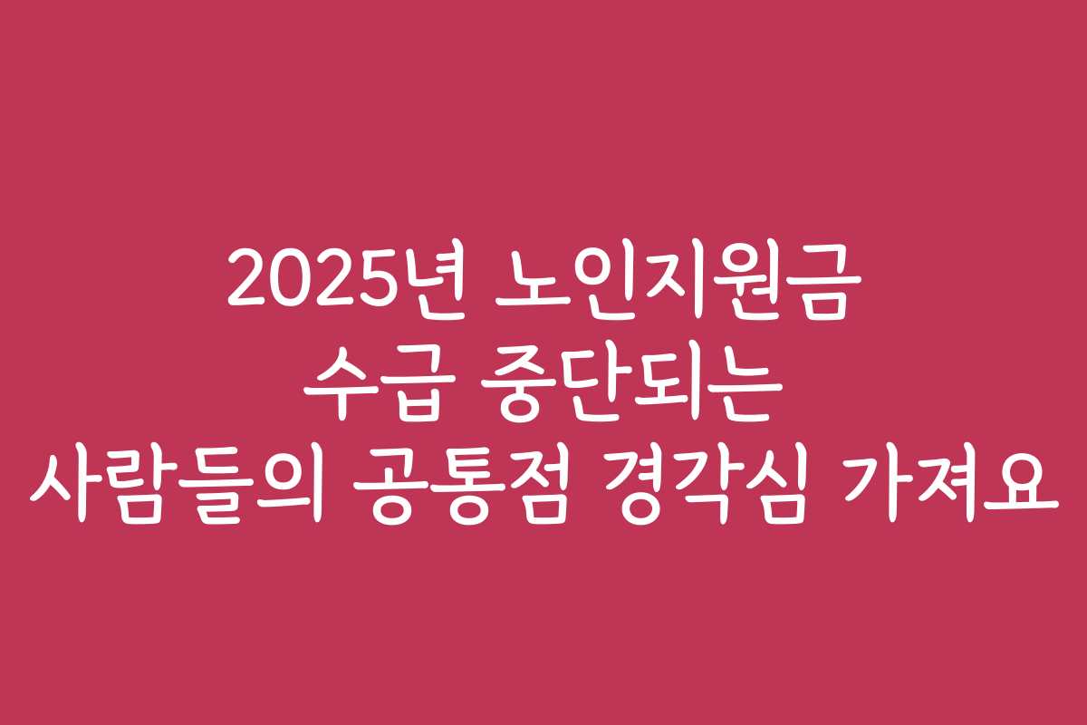 2025년 노인지원금 수급 중단되는 사람들의 공통점 경각심 가져요