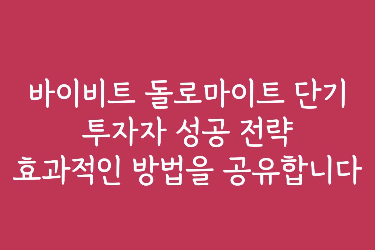바이비트 돌로마이트 단기 투자자 성공 전략 효과적인 방법을 공유합니다