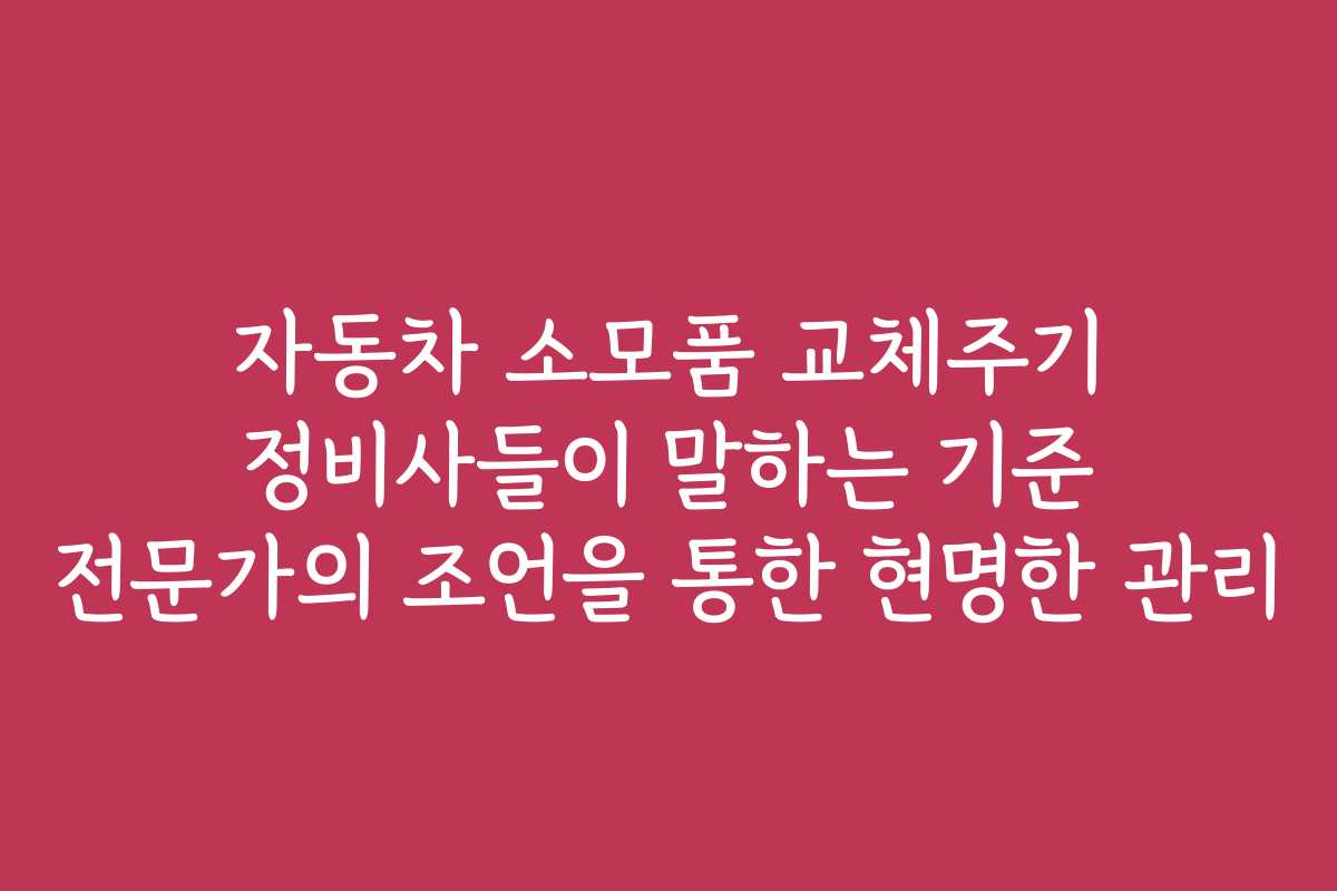 자동차 소모품 교체주기 정비사들이 말하는 기준 전문가의 조언을 통한 현명한 관리