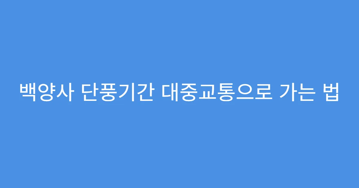 백양사 단풍기간 대중교통으로 가는 법