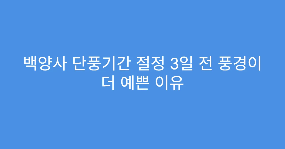 백양사 단풍기간 절정 3일 전 풍경이 더 예쁜 이유