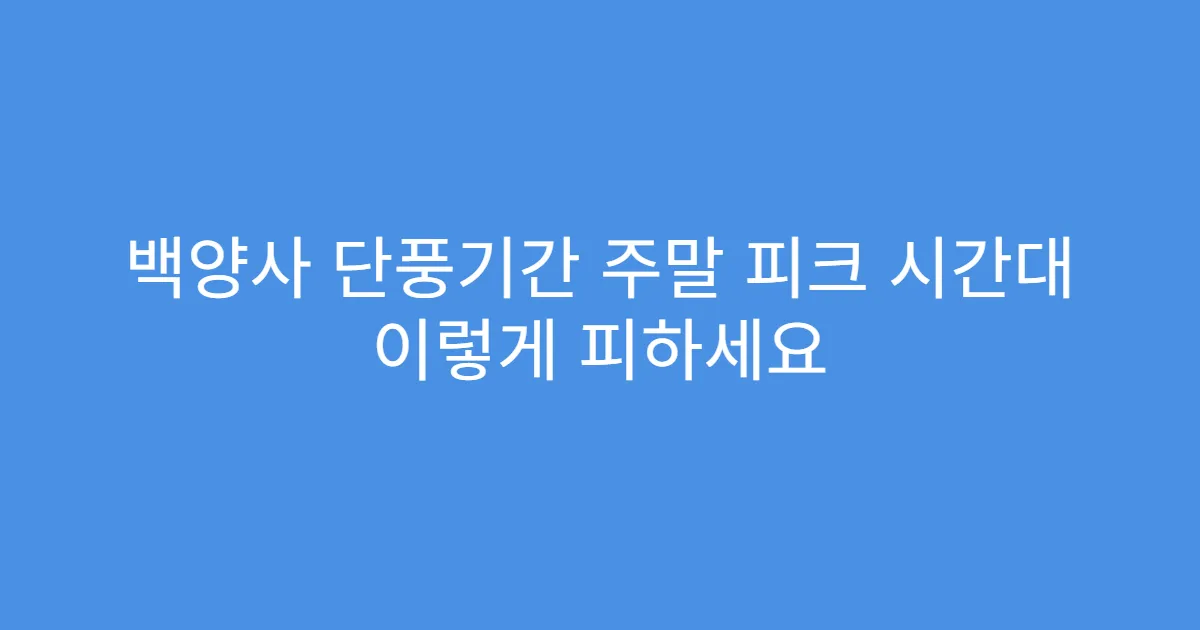 백양사 단풍기간 주말 피크 시간대 이렇게 피하세요