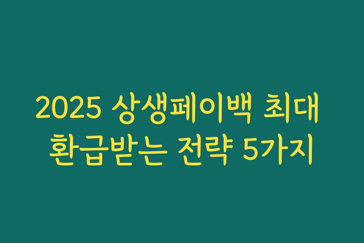2025 상생페이백 최대 환급받는 전략 5가지