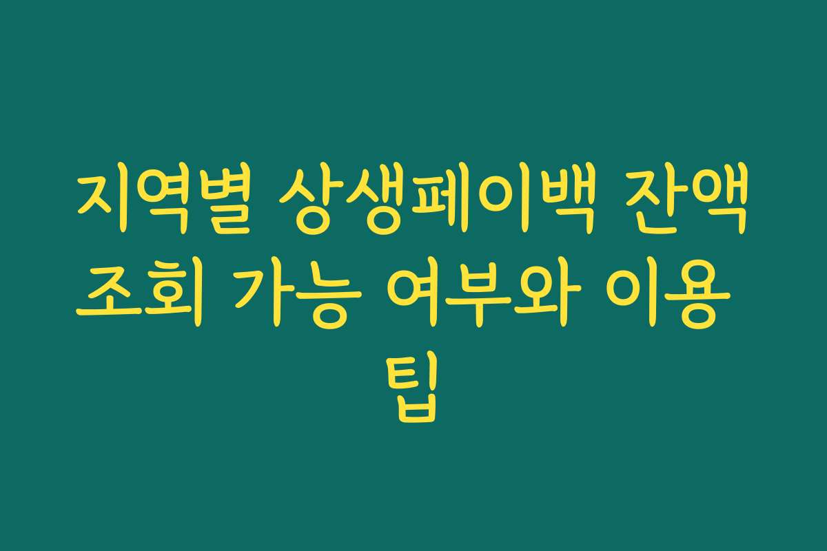지역별 상생페이백 잔액조회 가능 여부와 이용 팁