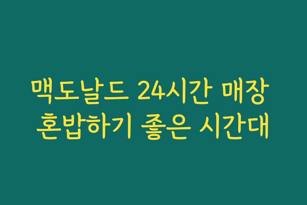 맥도날드 24시간 매장 혼밥하기 좋은 시간대 맥도날드 24시간 매장 혼밥하기 좋은 시간대