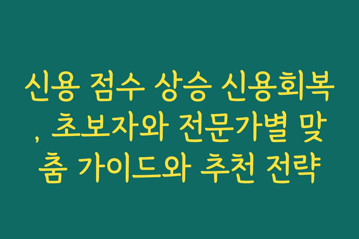 신용 점수 상승 신용회복, 초보자와 전문가별 맞춤 가이드와 추천 전략