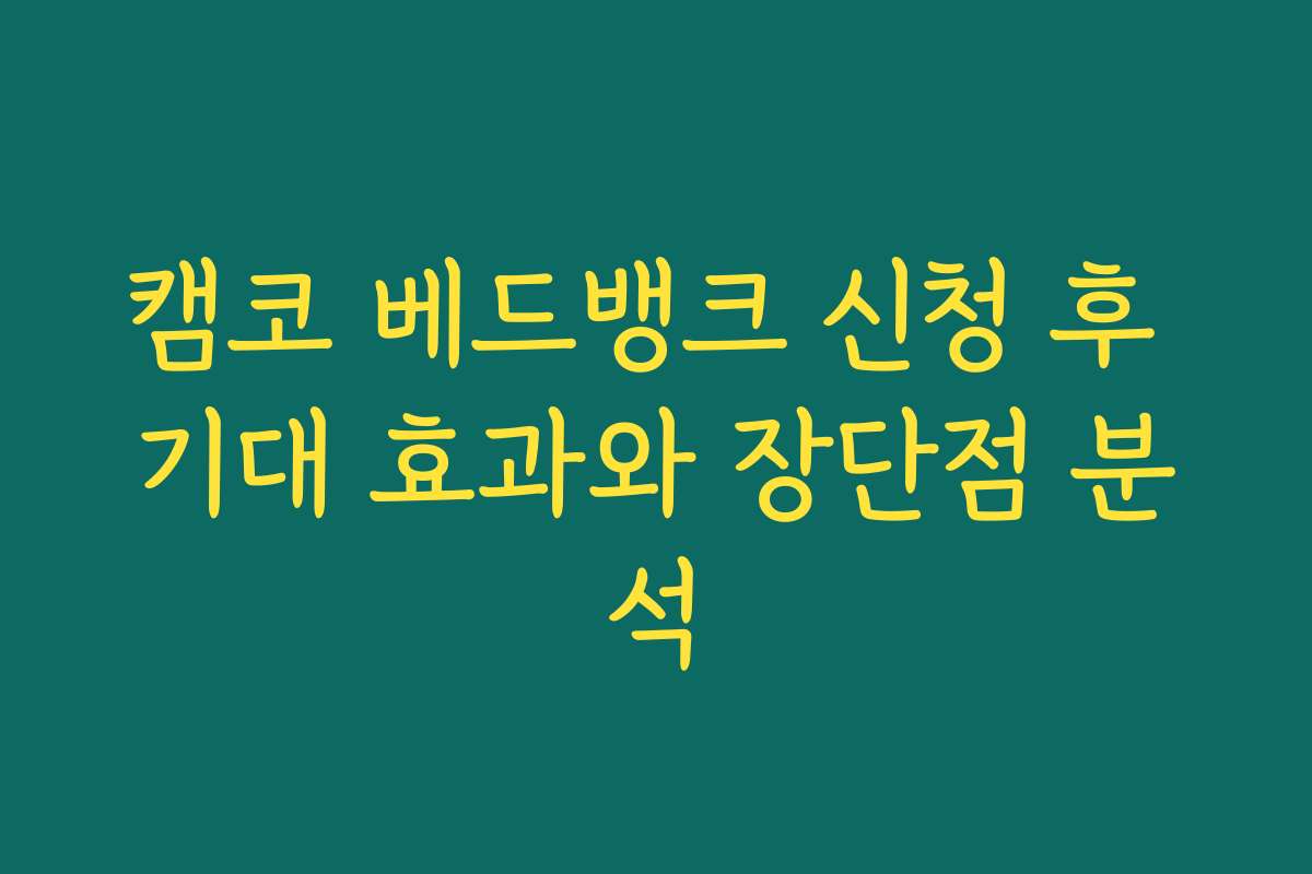 캠코 베드뱅크 신청 후 기대 효과와 장단점 분석
