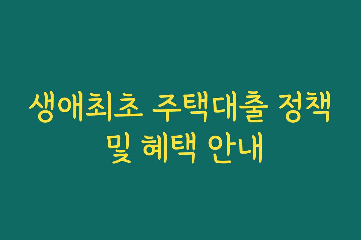 생애최초 주택대출 정책 및 혜택 안내 생애최초 주택대출 정책 및 혜택 안내