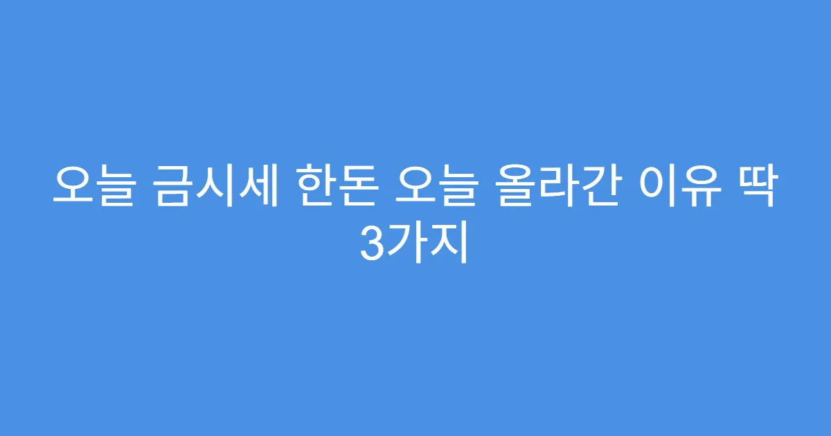 오늘 금시세 한돈 오늘 올라간 이유 딱 3가지