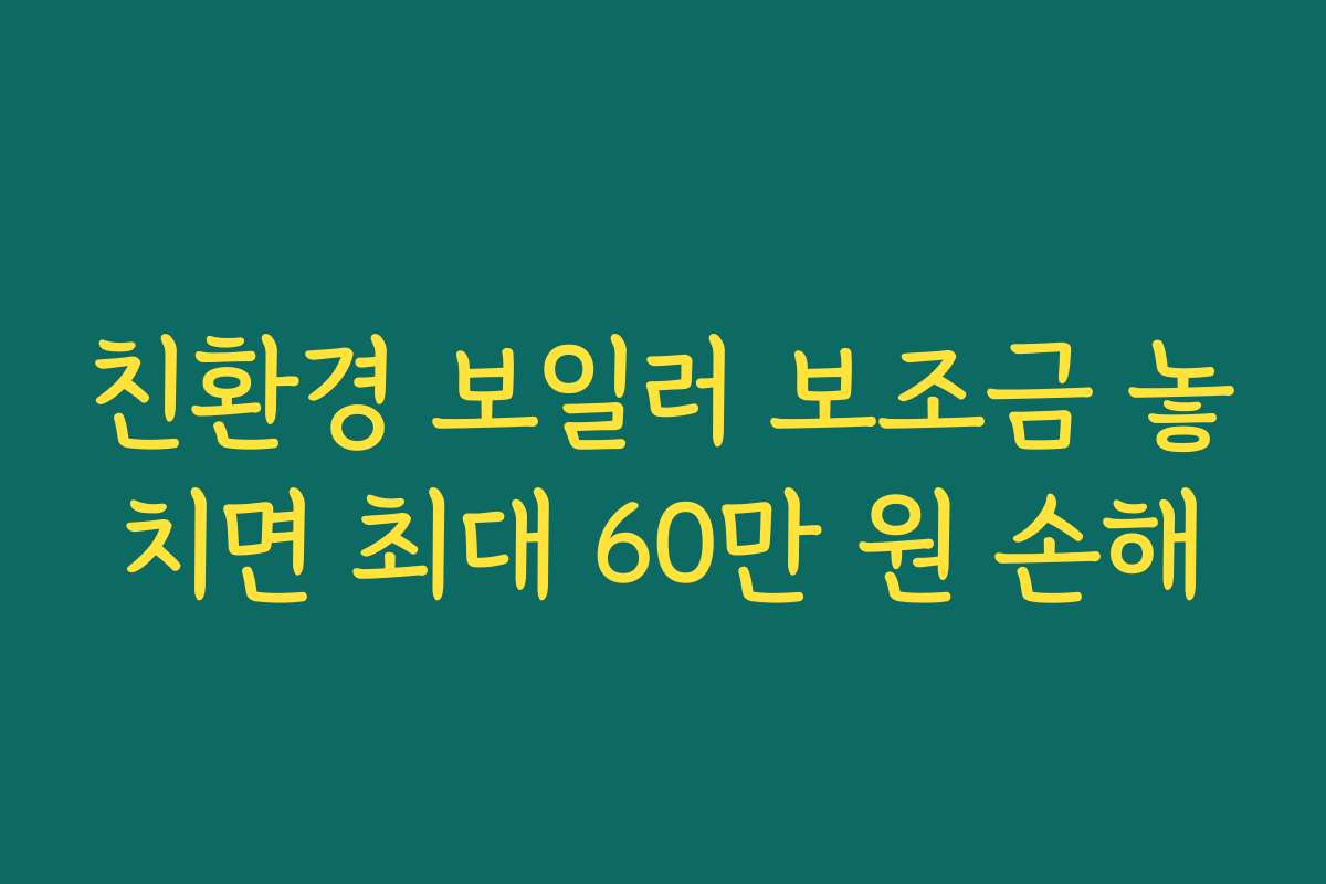 친환경 보일러 보조금 놓치면 최대 60만 원 손해 친환경 보일러 보조금 놓치면 최대 60만 원 손해