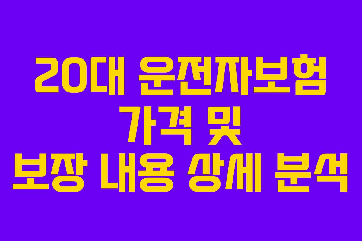 20대 운전자보험 가격 및 보장 내용 상세 분석