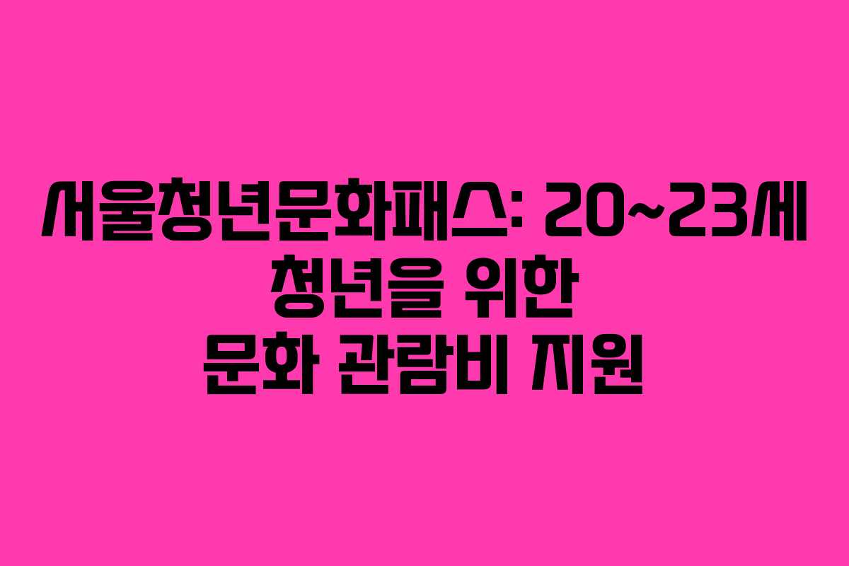 서울청년문화패스: 20~23세 청년을 위한 문화 관람비 지원
