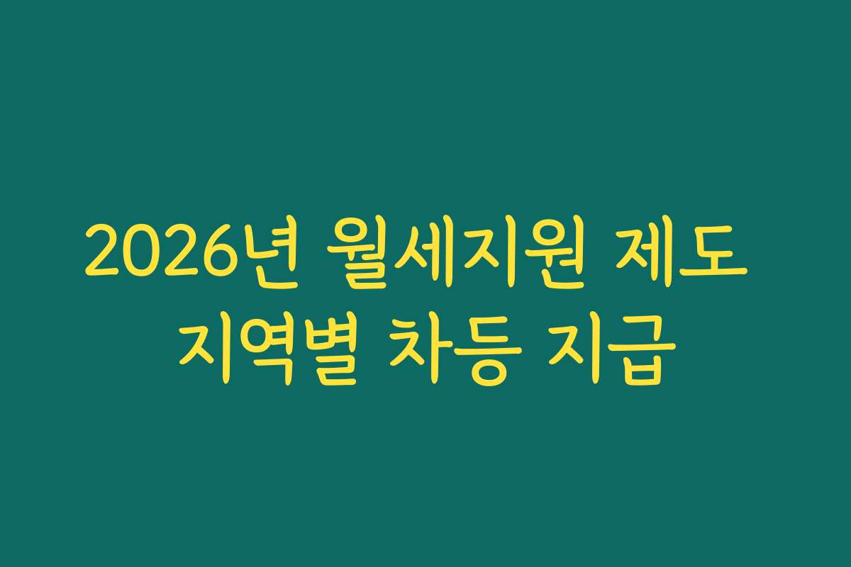2026년 월세지원 제도 지역별 차등 지급 2026년 월세지원 제도 지역별 차등 지급