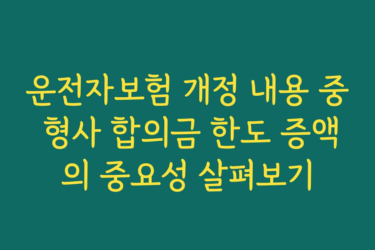 운전자보험 개정 내용 중 형사 합의금 한도 증액의 중요성 살펴보기 운전자보험 개정 내용 중 형사 합의금 한도 증액의 중요성 살펴보기