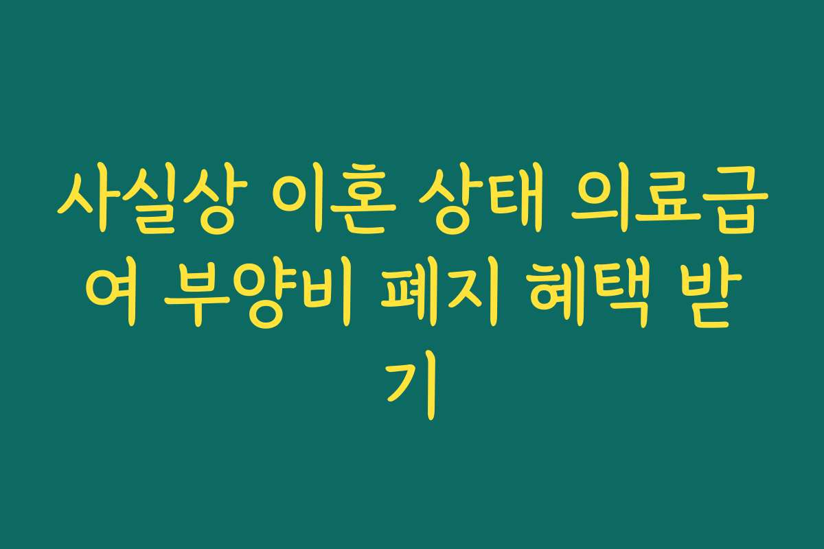 사실상 이혼 상태 의료급여 부양비 폐지 혜택 받기 사실상 이혼 상태 의료급여 부양비 폐지 혜택 받기