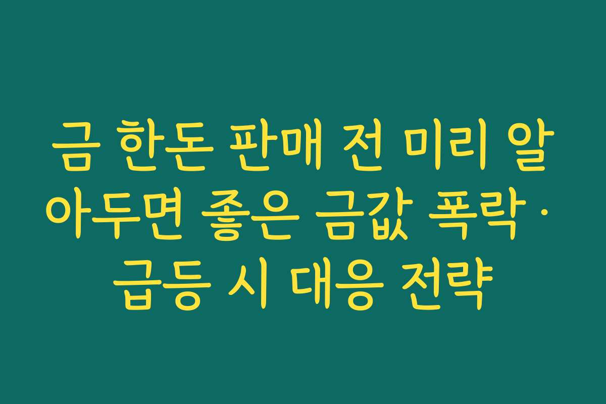 금 한돈 판매 전 미리 알아두면 좋은 금값 폭락·급등 시 대응 전략