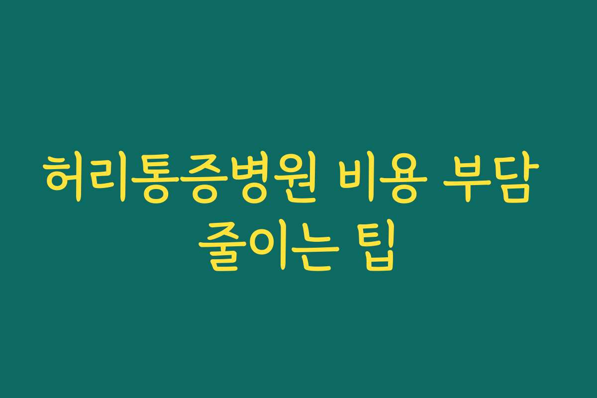 허리통증병원 비용 부담 줄이는 팁