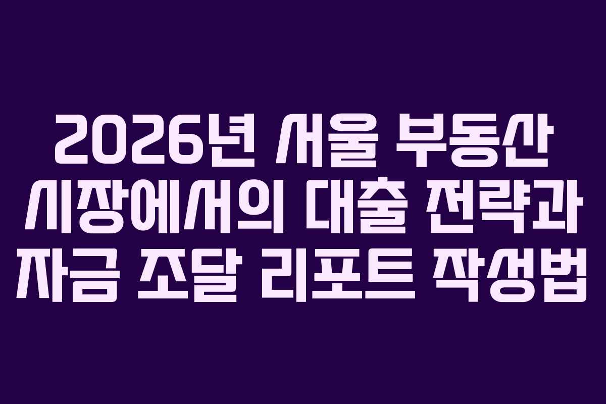 2026년 서울 부동산 시장에서의 대출 전략과 자금 조달 리포트 작성법