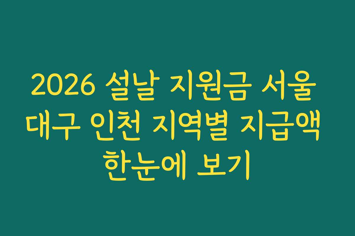 2026 설날 지원금 서울 대구 인천 지역별 지급액 한눈에 보기