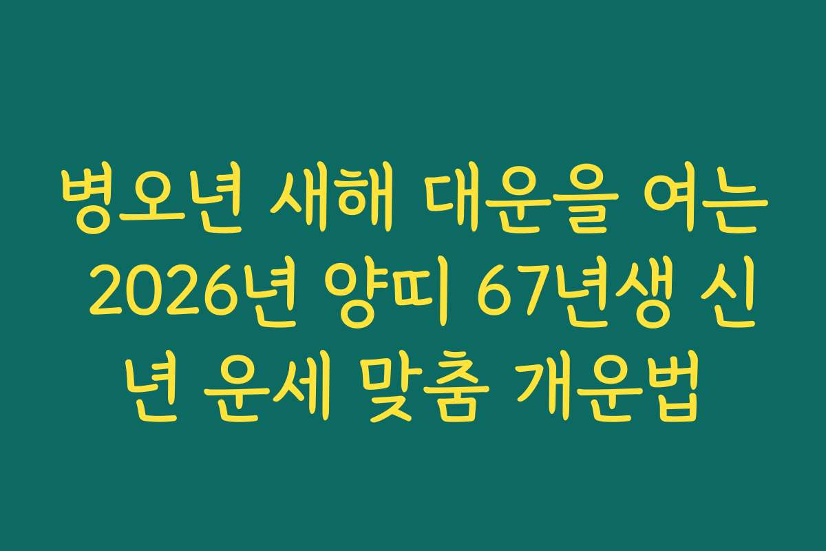 병오년 새해 대운을 여는 2026년 양띠 67년생 신년 운세 맞춤 개운법