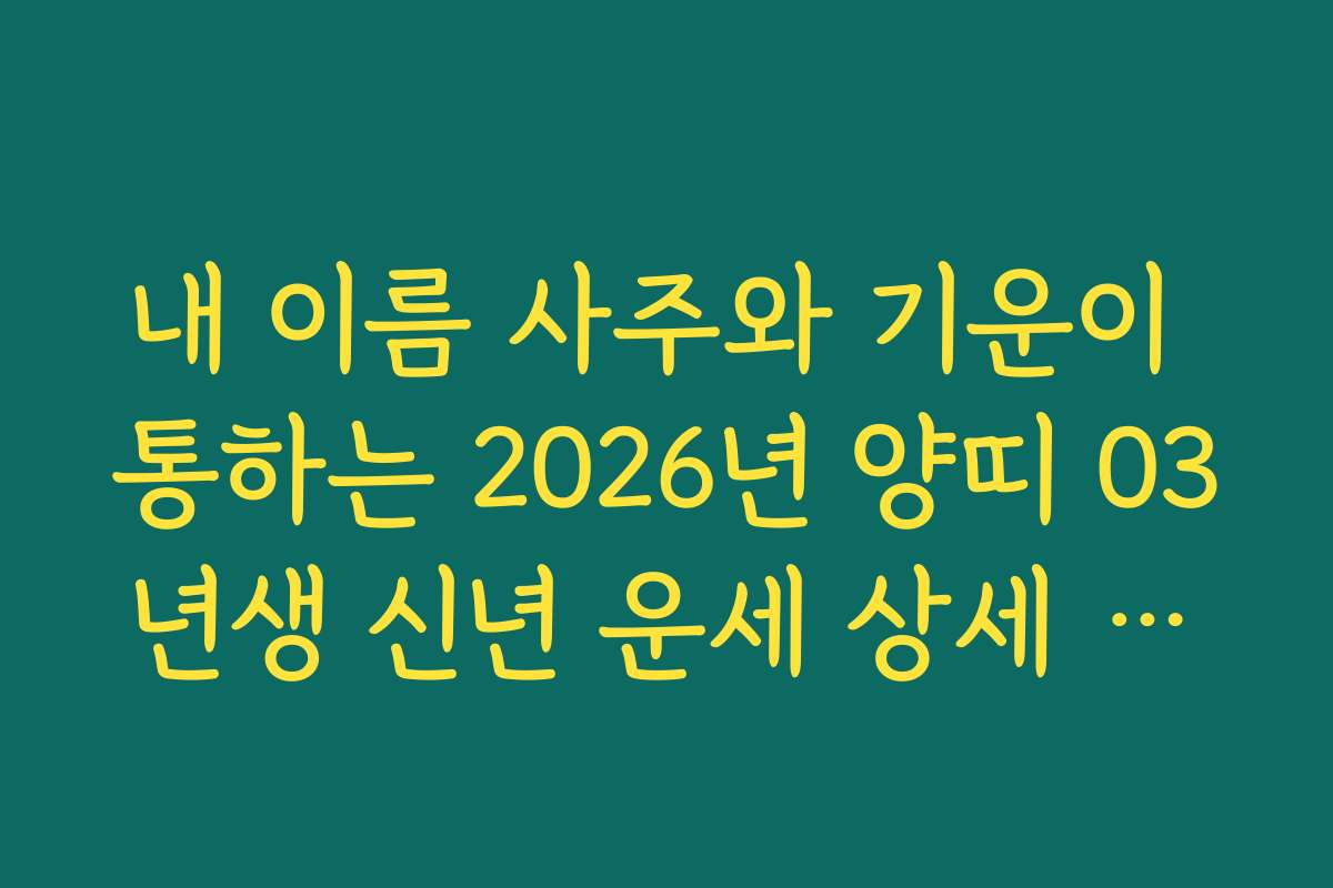 내 이름 사주와 기운이 통하는 2026년 양띠 03년생 신년 운세 상세 해설