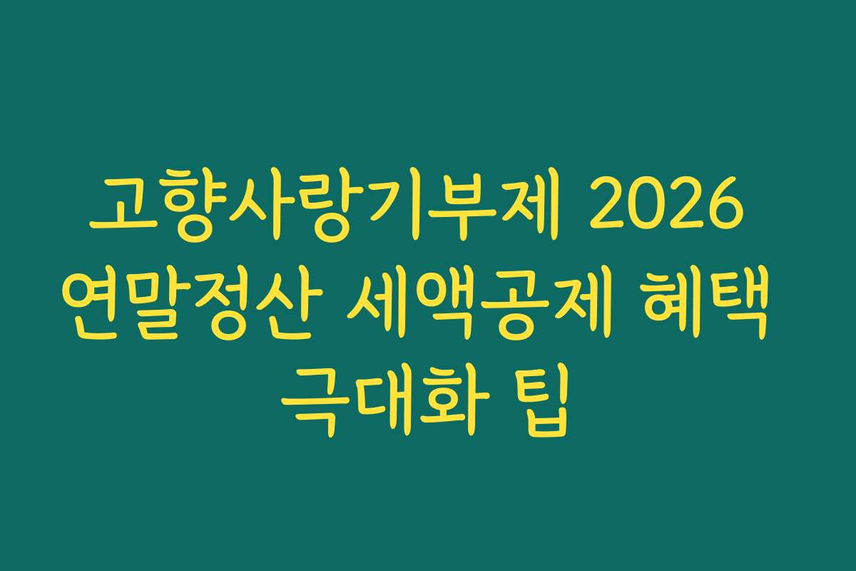 고향사랑기부제 2026 연말정산 세액공제 혜택 극대화 팁