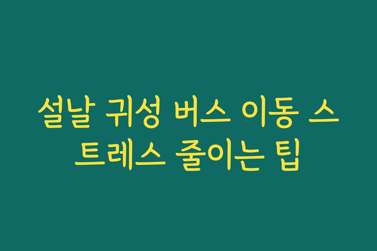 설날 귀성 버스 이동 스트레스 줄이는 팁