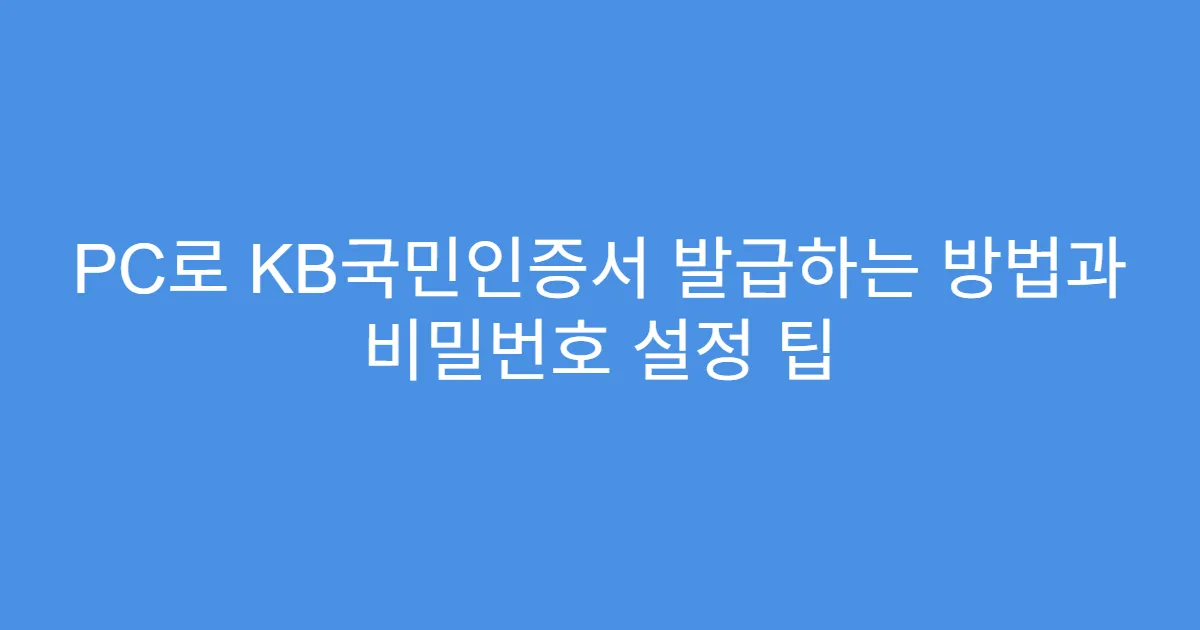 PC로 KB국민인증서 발급하는 방법과 비밀번호 설정 팁