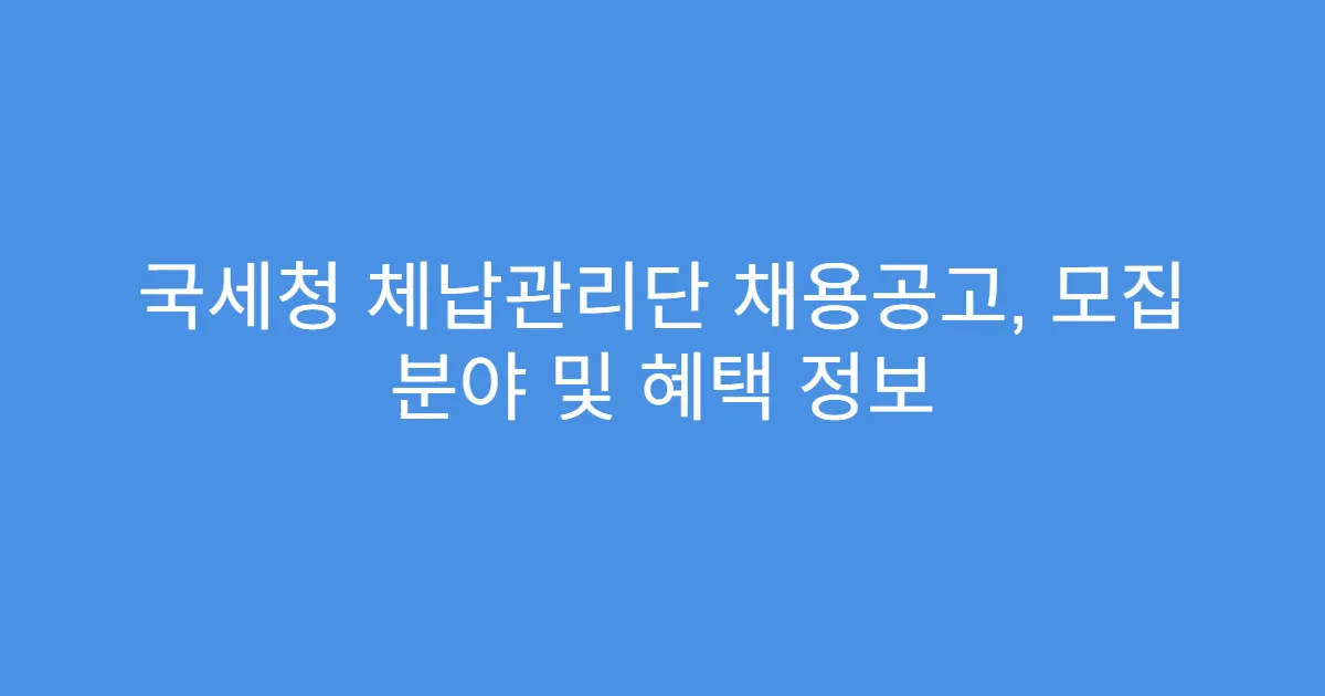 국세청 체납관리단 채용공고, 모집 분야 및 혜택 정보