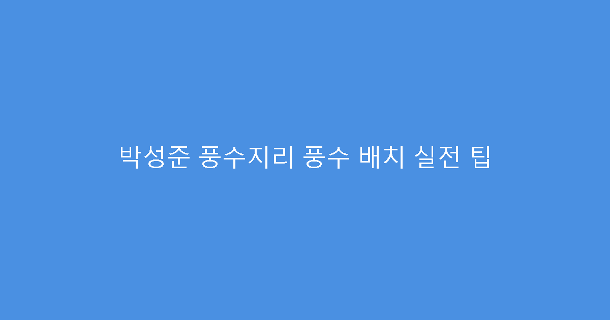 박성준 풍수지리 풍수 배치 실전 팁