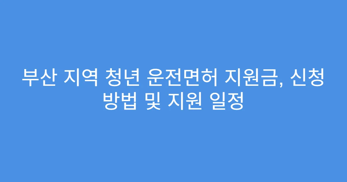 부산 지역 청년 운전면허 지원금, 신청 방법 및 지원 일정