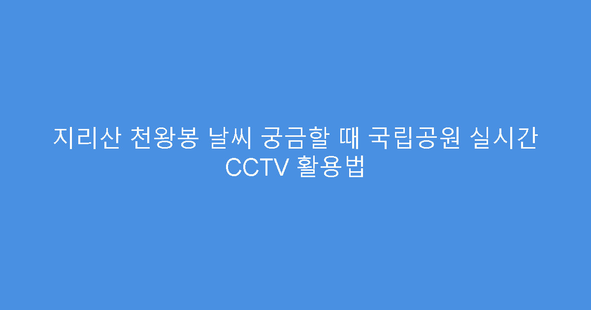 지리산 천왕봉 날씨 궁금할 때 국립공원 실시간 CCTV 활용법