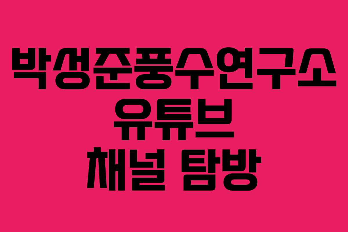 박성준풍수연구소 유튜브 채널 탐방