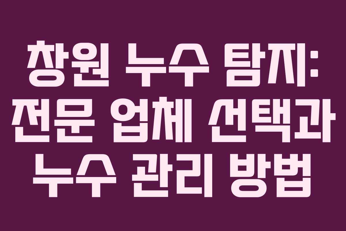 창원 누수 탐지: 전문 업체 선택과 누수 관리 방법