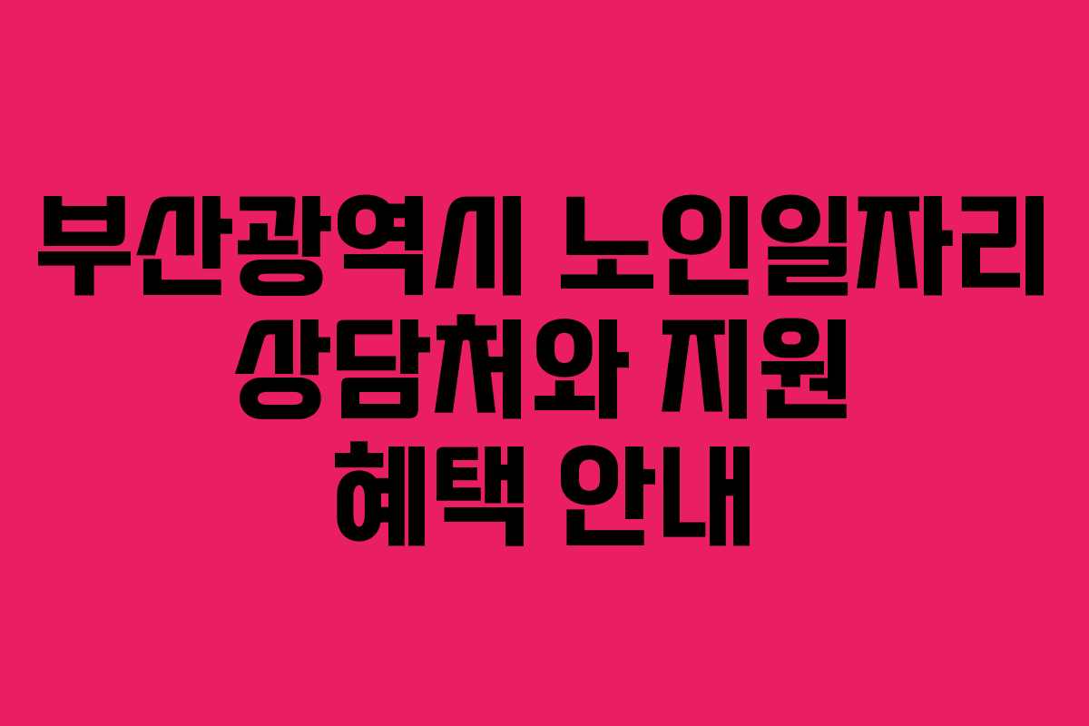 부산광역시 노인일자리 상담처와 지원 혜택 안내