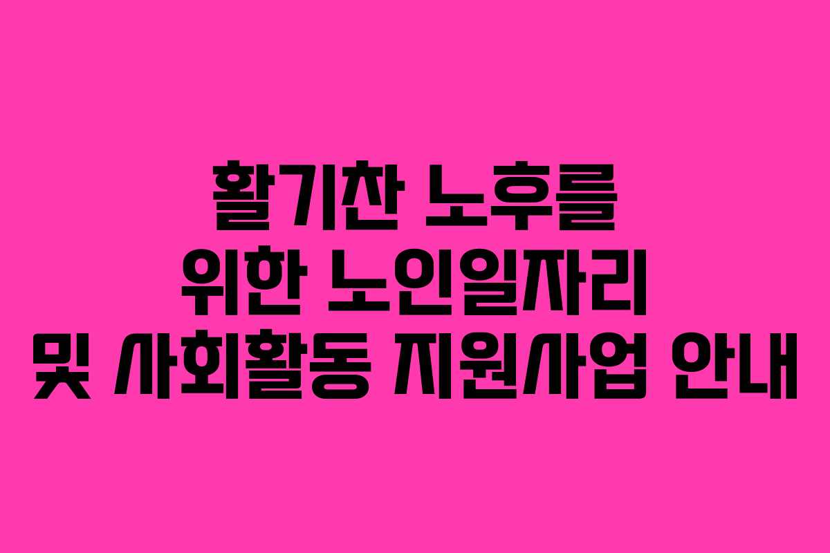 활기찬 노후를 위한 노인일자리 및 사회활동 지원사업 안내