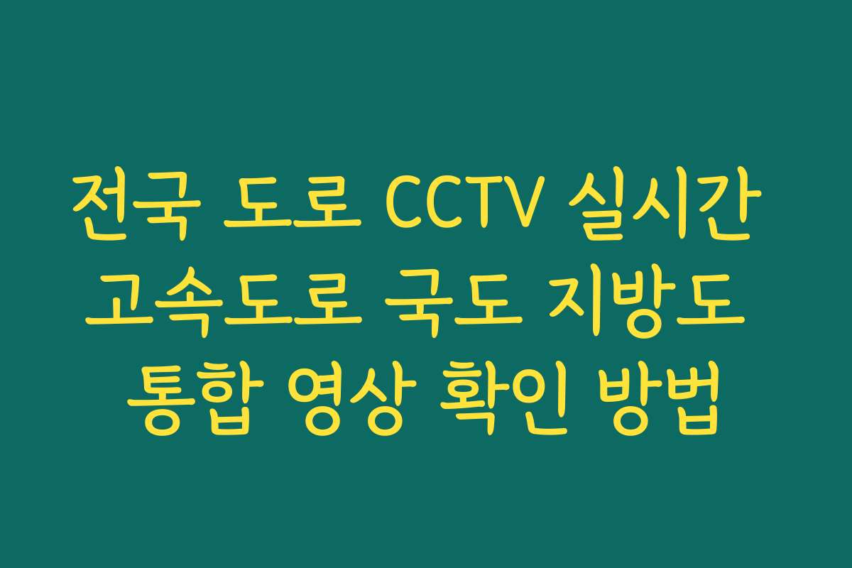 전국 도로 CCTV 실시간 고속도로 국도 지방도 통합 영상 확인 방법