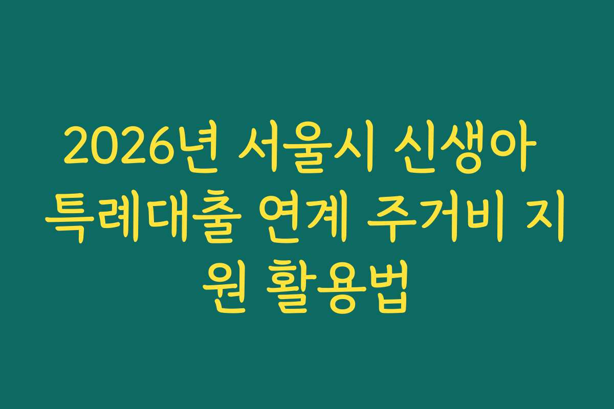 2026년 서울시 신생아 특례대출 연계 주거비 지원 활용법 2026년 서울시 신생아 특례대출 연계 주거비 지원 활용법