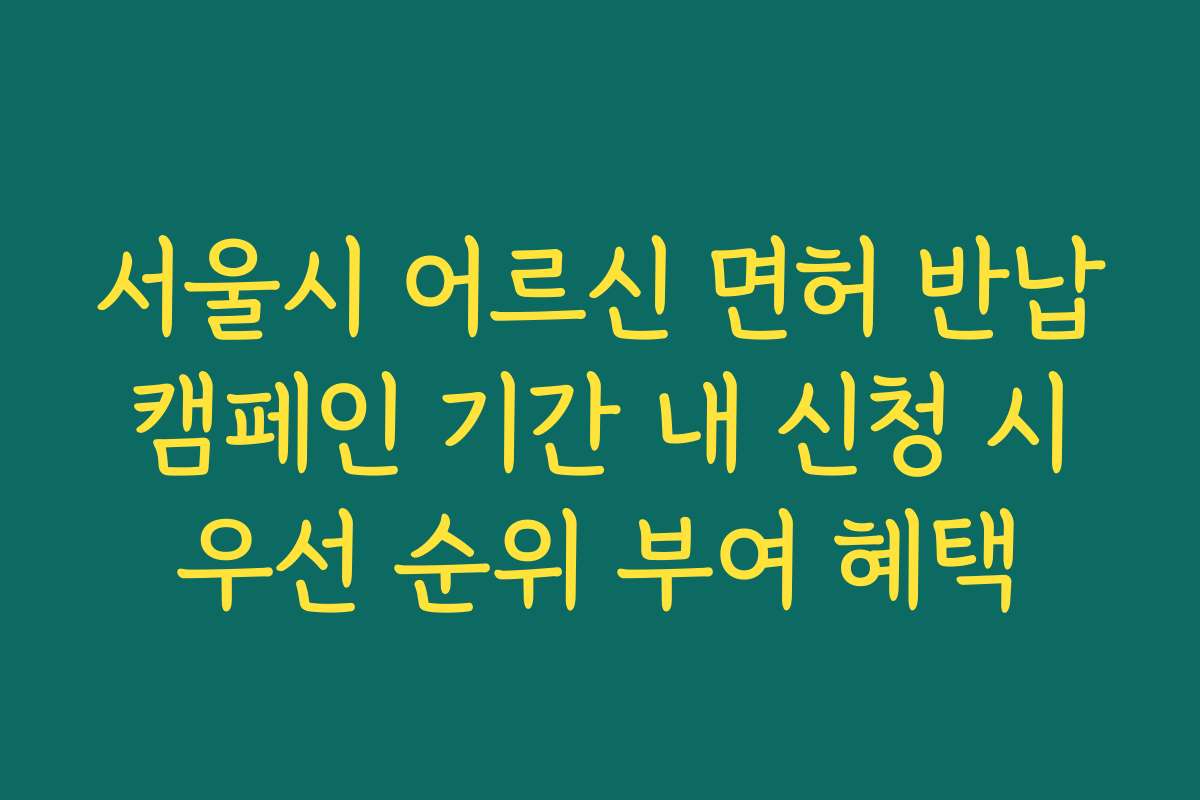 서울시 어르신 면허 반납 캠페인 기간 내 신청 시 우선 순위 부여 혜택 서울시 어르신 면허 반납 캠페인 기간 내 신청 시 우선 순위 부여 혜택