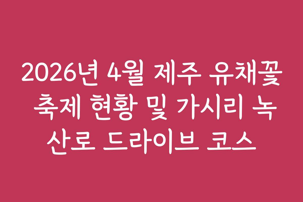 2026년 4월 제주 유채꽃 축제 현황 및 가시리 녹산로 드라이브 코스