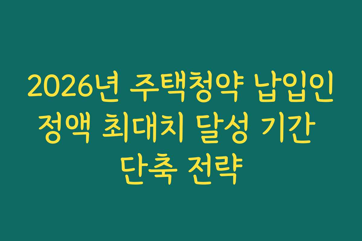 2026년 주택청약 납입인정액 최대치 달성 기간 단축 전략