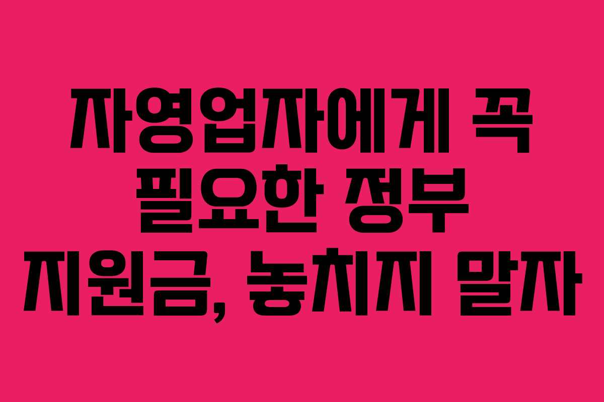 자영업자에게 꼭 필요한 정부 지원금, 놓치지 말자 자영업자에게 꼭 필요한 정부 지원금, 놓치지 말자