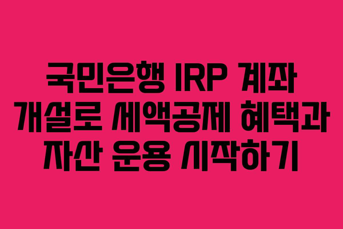 국민은행 IRP 계좌 개설로 세액공제 혜택과 자산 운용 시작하기 국민은행 IRP 계좌 개설로 세액공제 혜택과 자산 운용 시작하기
