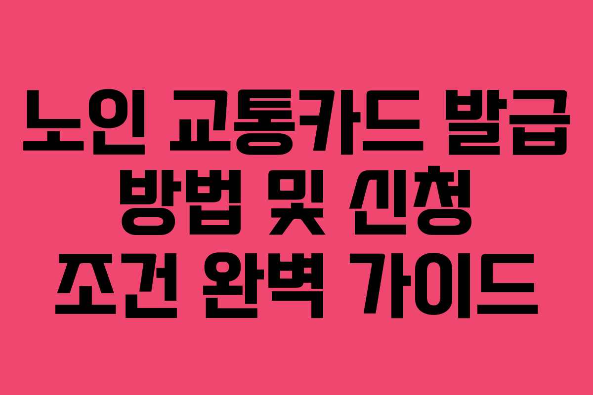 노인 교통카드 발급 방법 및 신청 조건 완벽 가이드