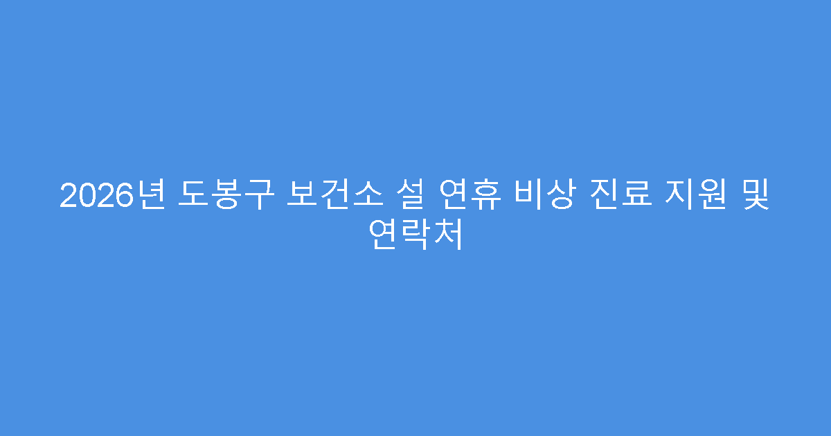 2026년 도봉구 보건소 설 연휴 비상 진료 지원 및 연락처